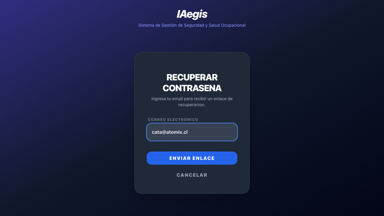 Formulario de recuperacion con email ingresado