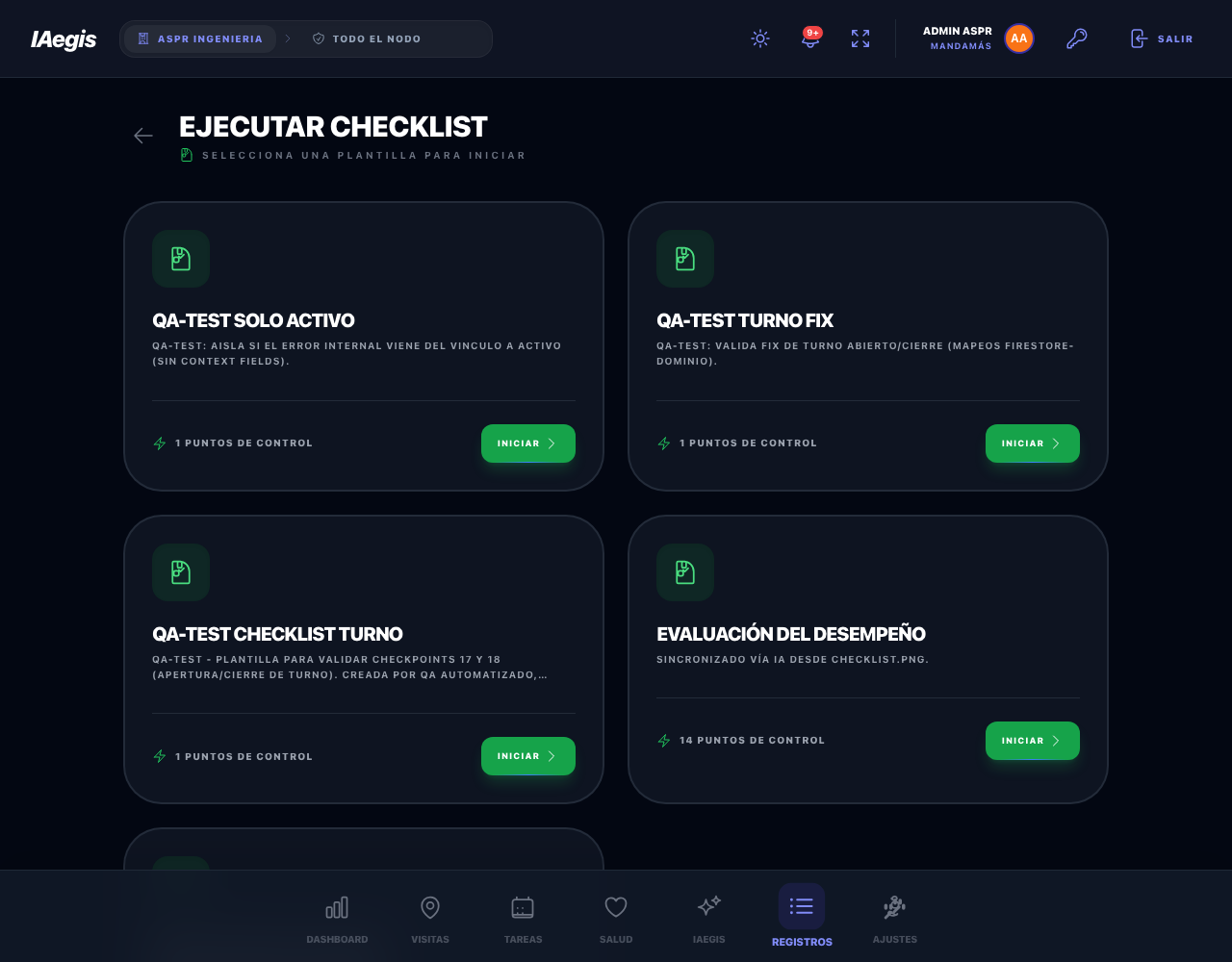 Selector de plantillas de checklist
