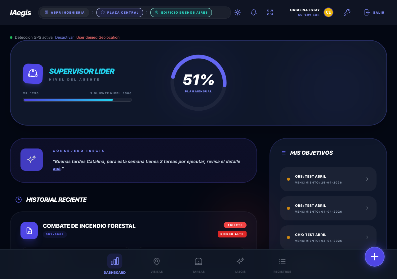 Dashboard principal de IAegis