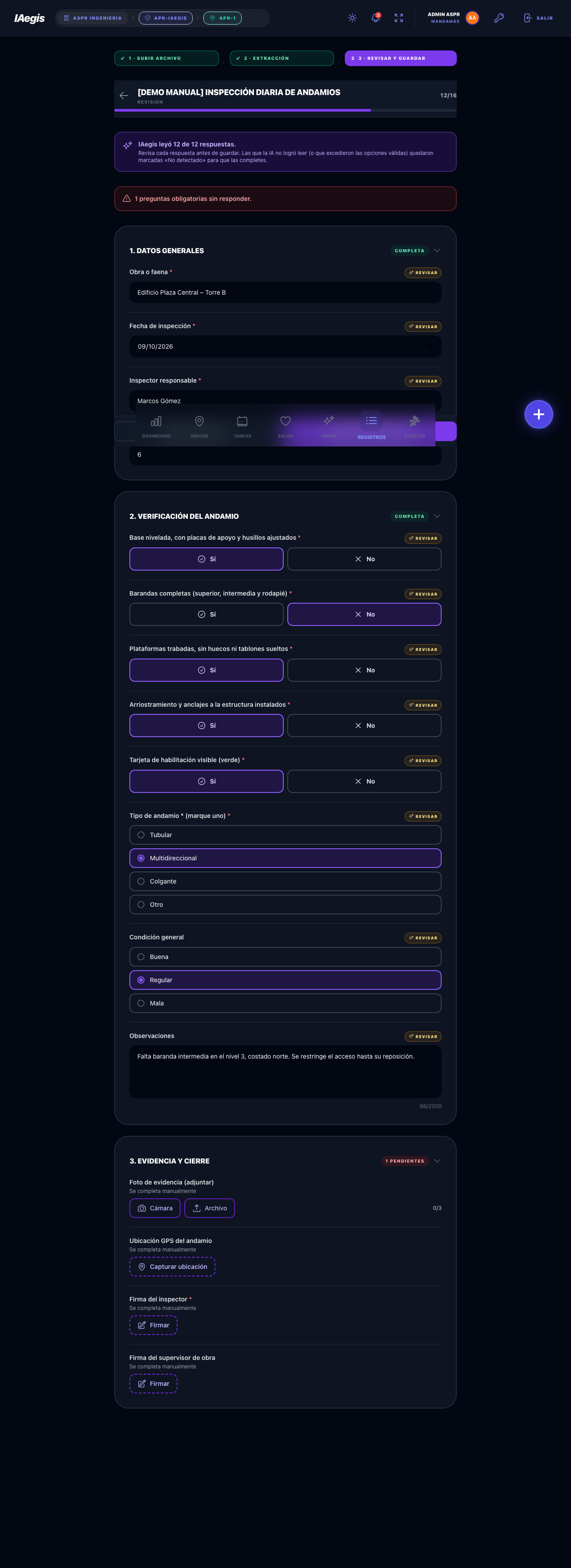 Importar registro - revisión de IA