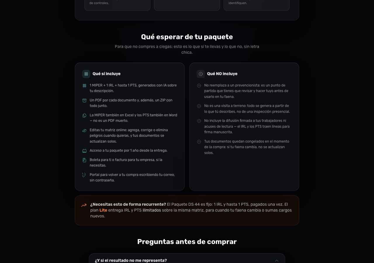 Alcance del paquete: lo que sí incluye y lo que no incluye