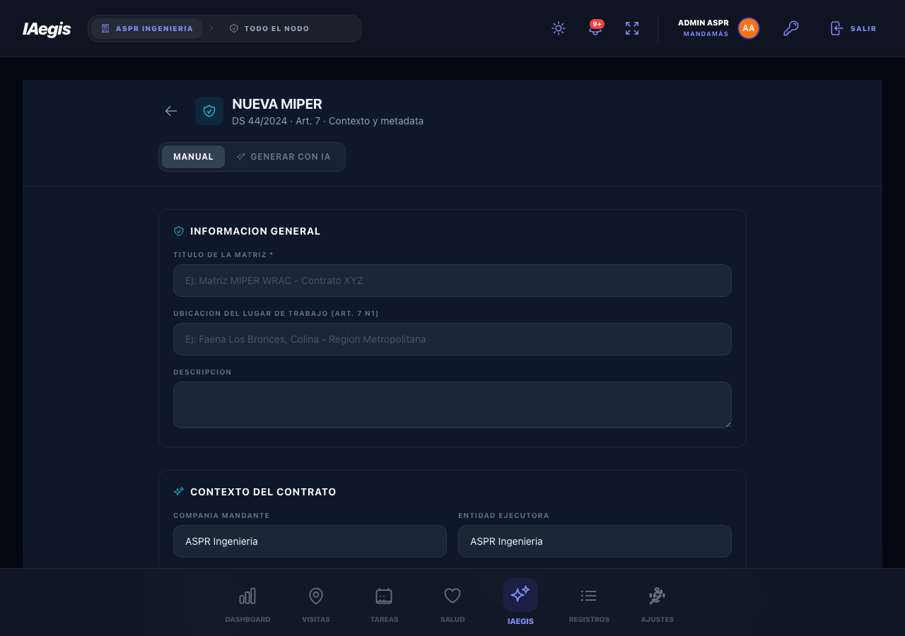 Formulario de nueva MIPER manual