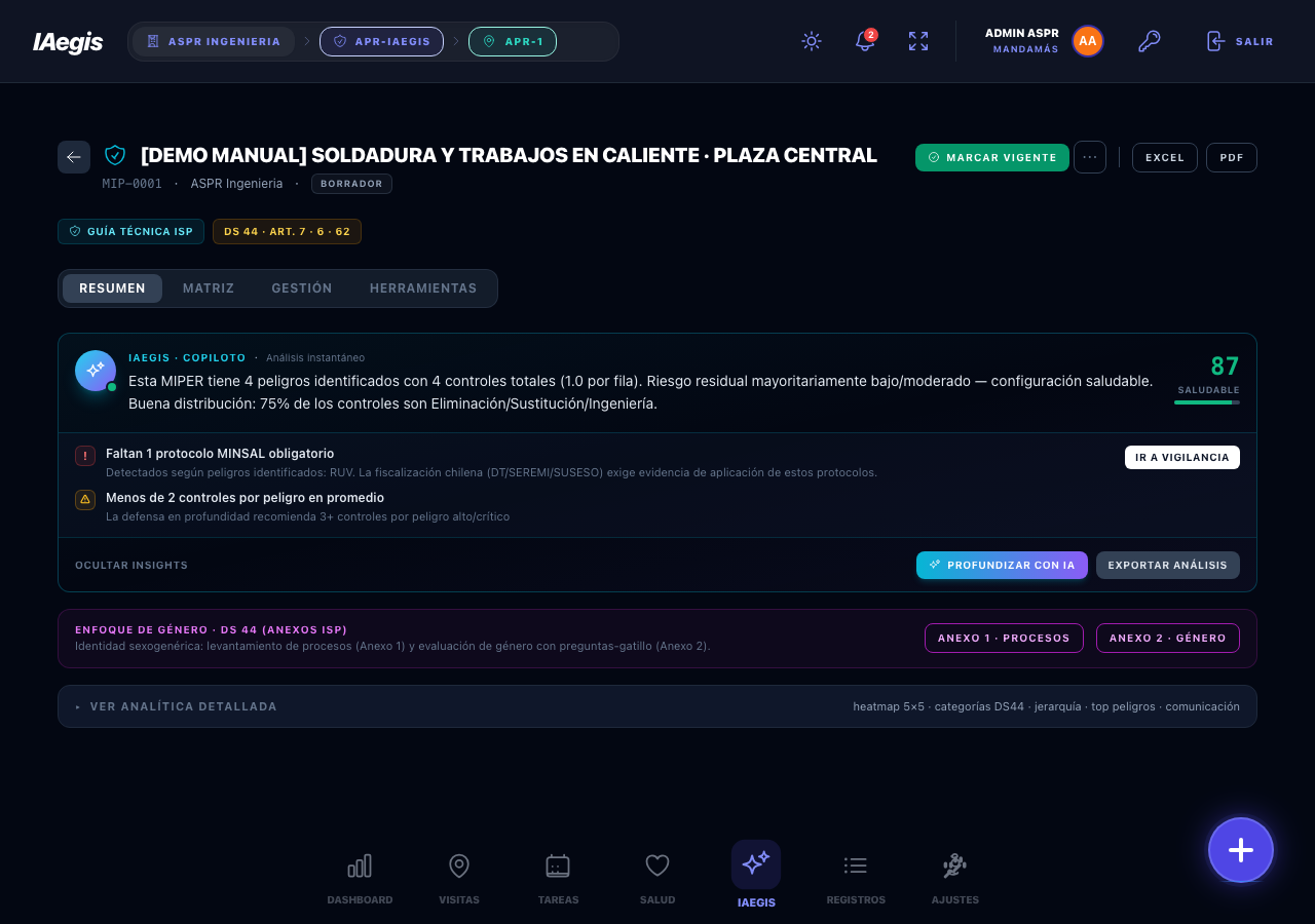 Detalle: Estadisticas y Copiloto IAegis