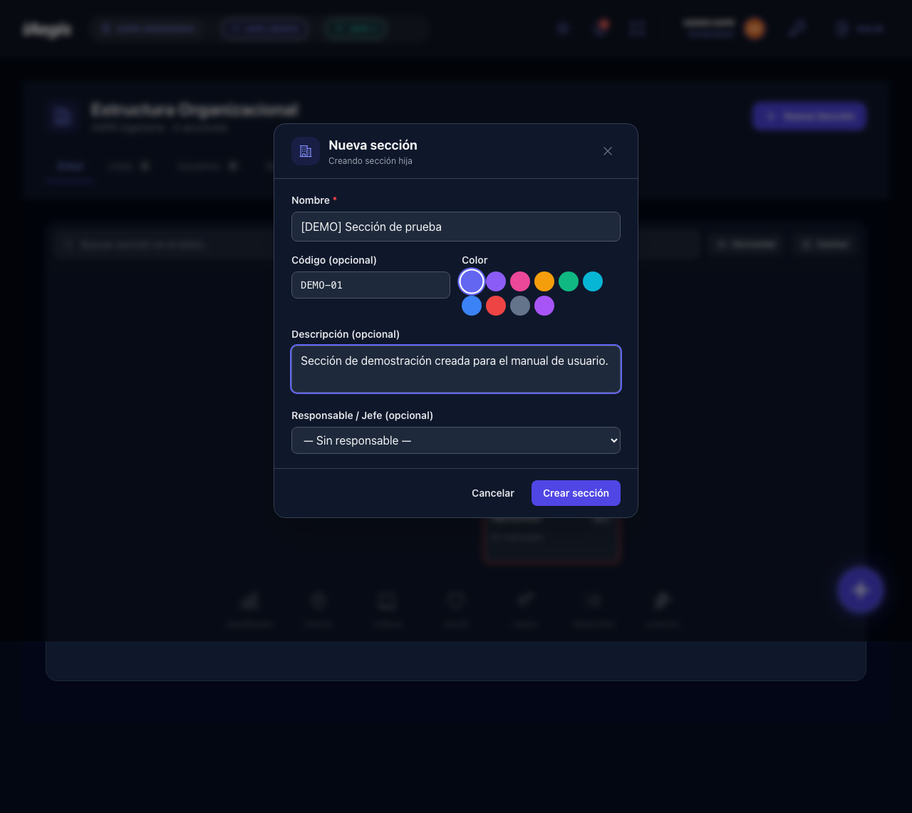 Modal Nueva sección