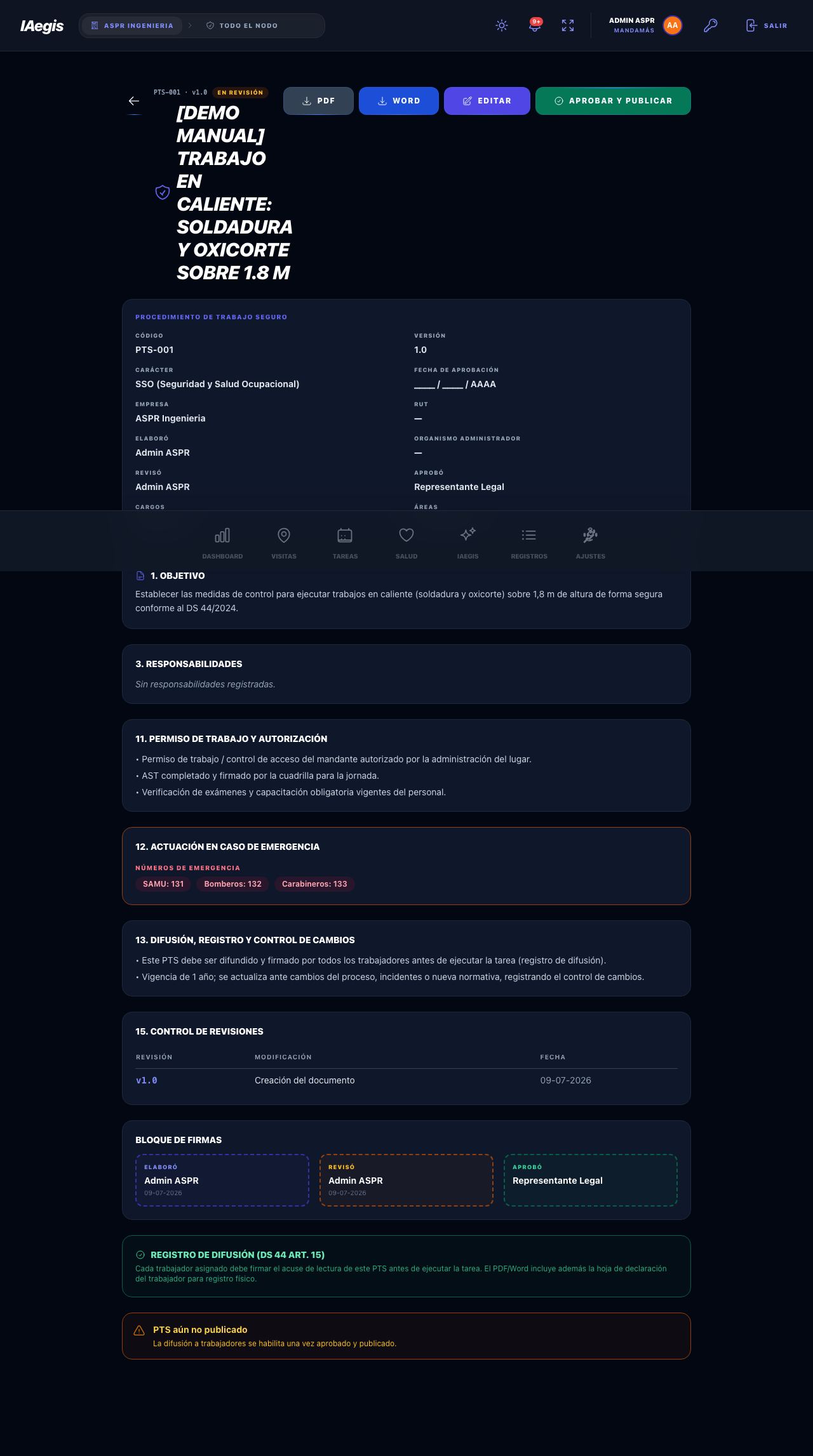 Detalle completo de un PTS publicado