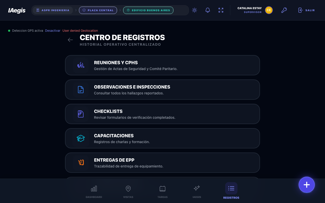 Centro de Registros - pantalla principal