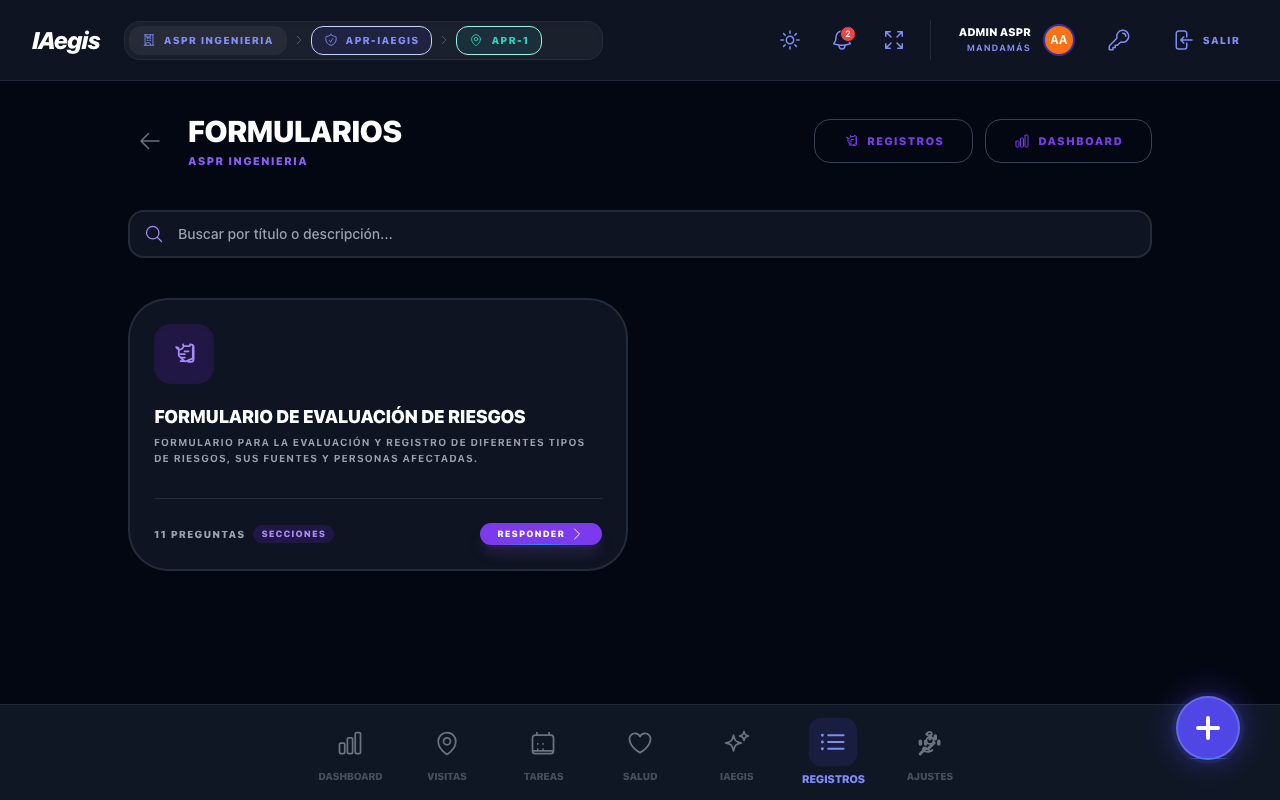Selector de Formularios - listado de plantillas activas